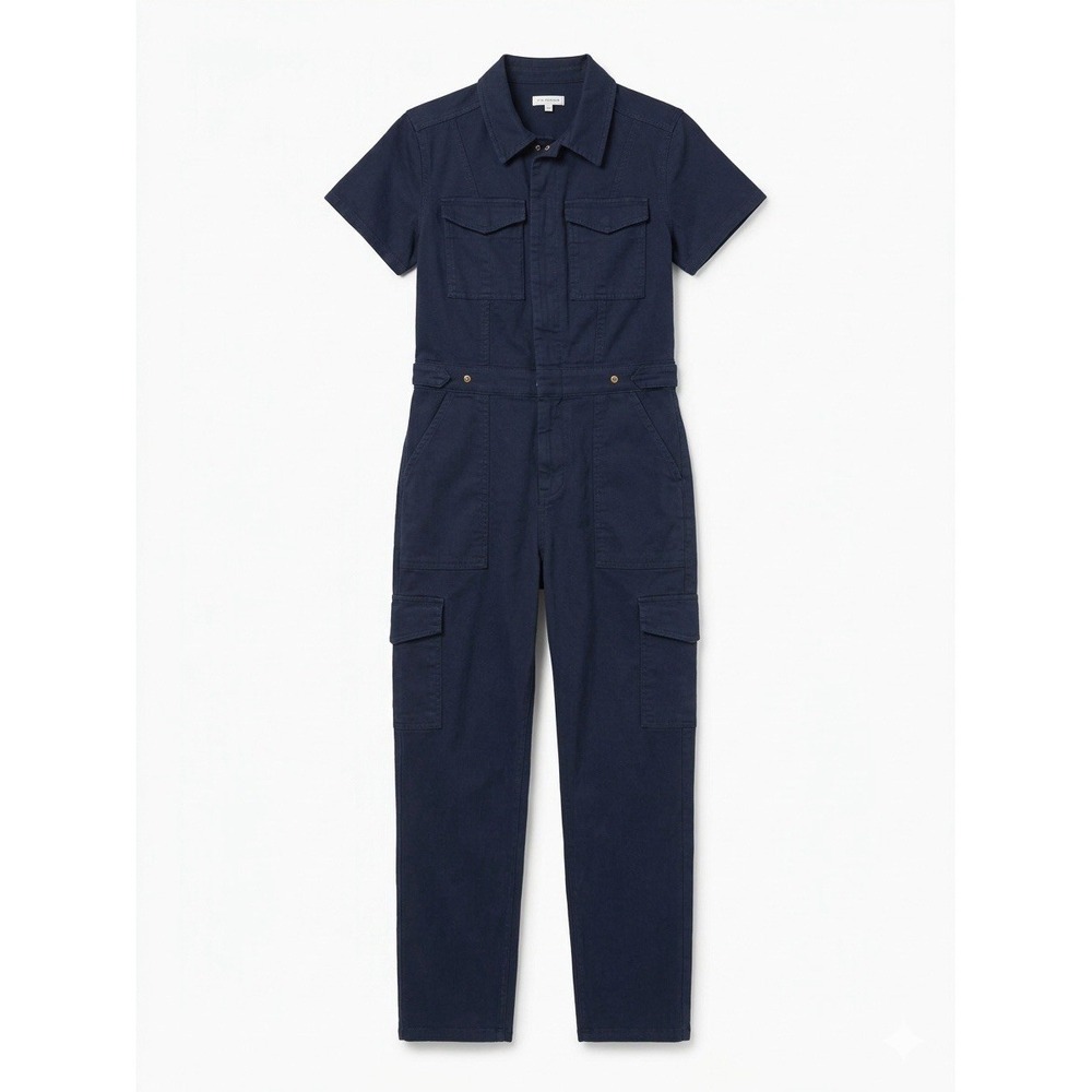 Good American Jumpsuit Womens Blue Sz 3‎ Denim Utility Short Sleeve Straight Leg